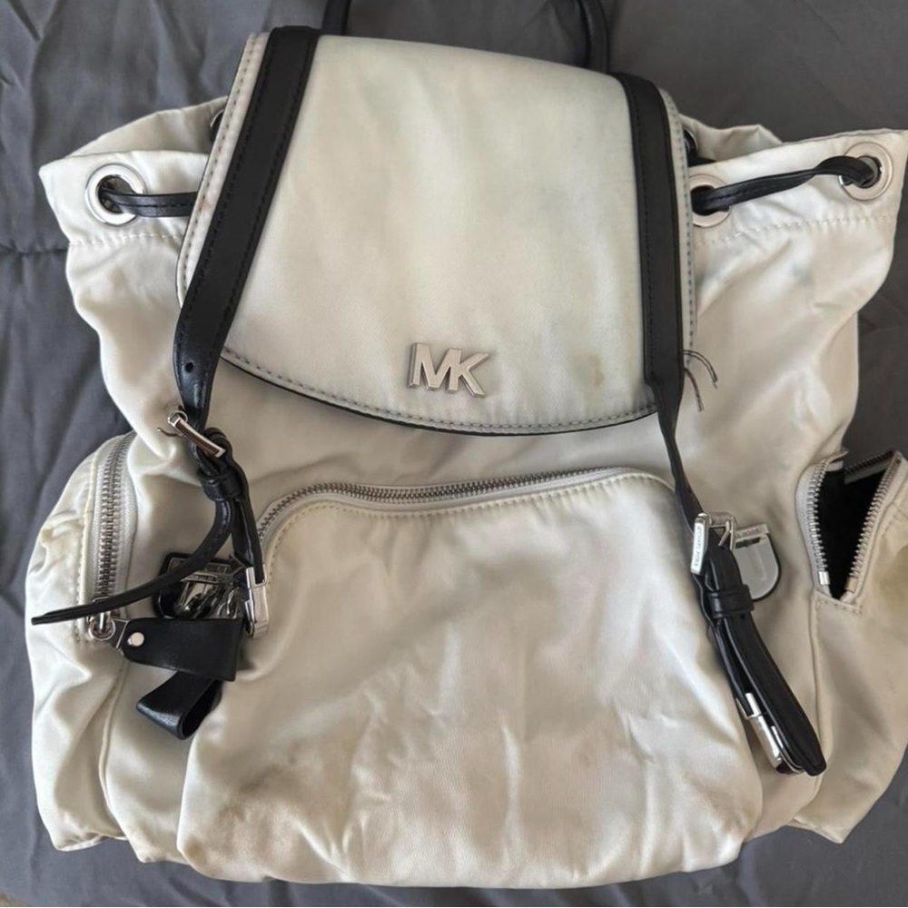 Michael Kors Off-White and Black Zip Backpack
